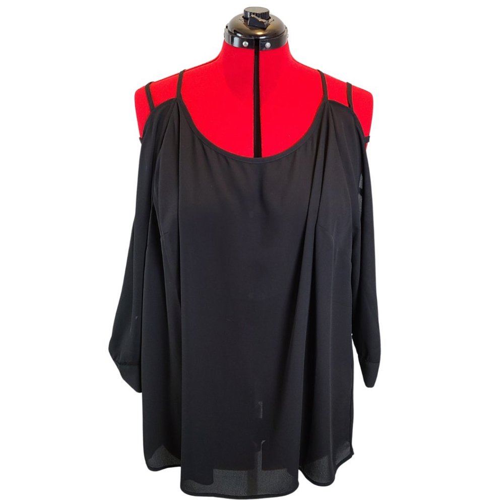 Black Torrid Cold Shoulder 3/4 Sleeve Blouse NWOT Size 2